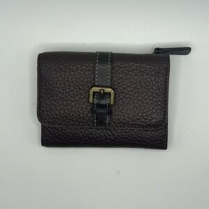 Adrienne Vittatini  Brown Wallet With Buckles Pebbled Leather Faux Vintage